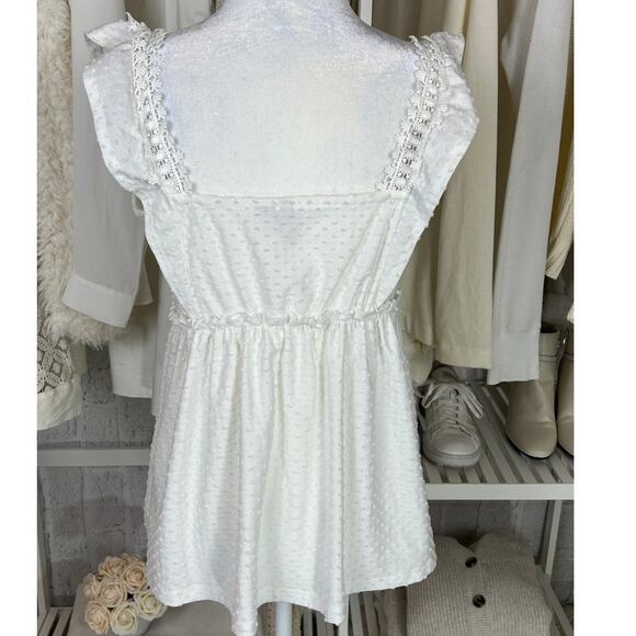 Cato Women's Size M White Swiss Dot Lace Trim Babydoll Tank #0484 - Picture 5 of 10